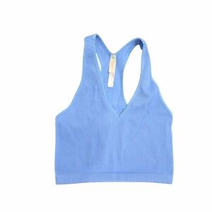 Free People Ribbed Racerback V-Neck Crop Top in Periwinkle Blue